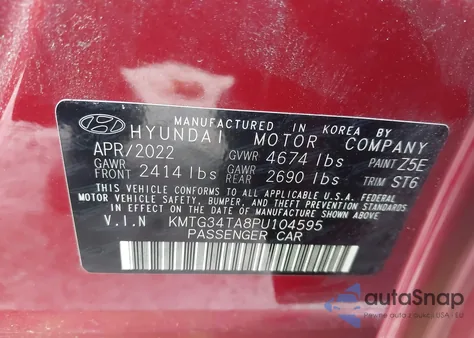 2023 Genesis G70 2.0T Rwd z USA, uszkodzony, nr VIN KMTG34TA8PU104595